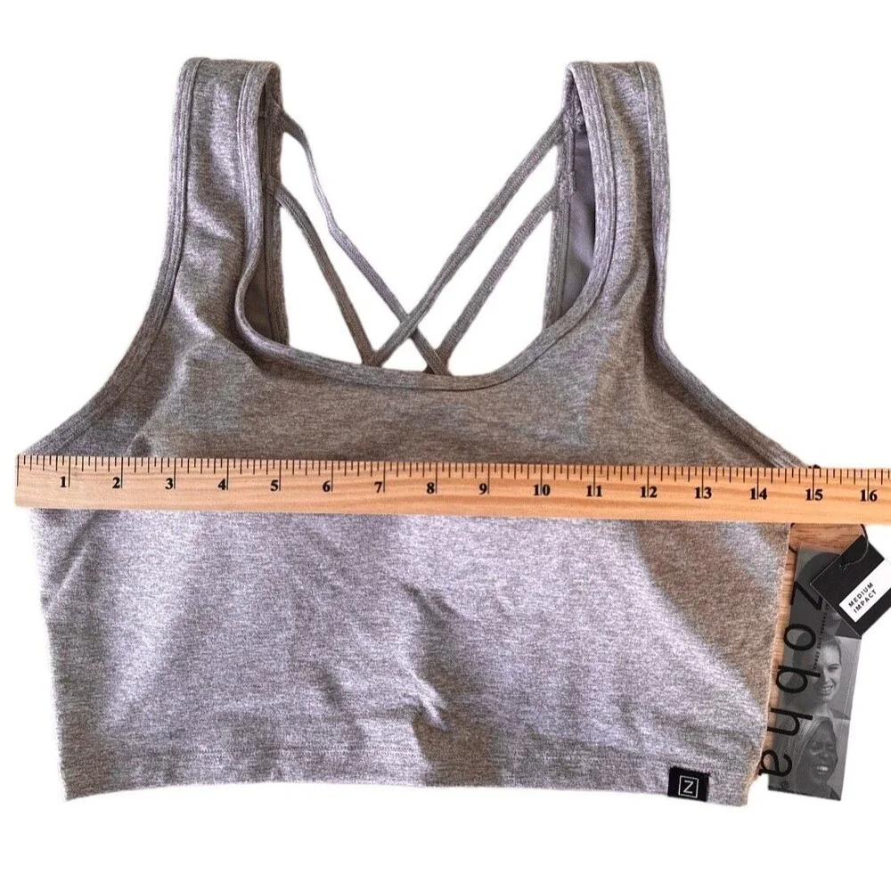 Zobha Women's Medium Impact Padded Sports Bra Cross Back Size XL Heather Cinder